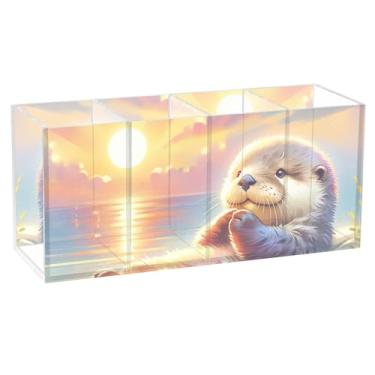 Imagem de TSENQUE Porta-lápis de acrílico colorido de lontra do mar fofo animal para mesa, copos de caneta, fofo, personalizado, armazenamento de papelaria, organizador de mesa e acessórios