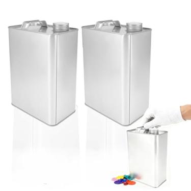 Imagem de Leemeexaa 2 peças de lata de solvente retangular de metal vazia estilo F de 3,785 ml, lata de armazenamento de tinta de aço vazia com bico de puxar, tampas seguras sem forro para pintura artesanal