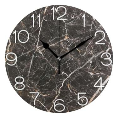 Imagem de GAIGEO Relógio de parede decorativo analógico operado por bateria silencioso, relógio de cozinha, sala de estar moderna, decoração de parede preto e branco, 25 cm, ponteiros pretos