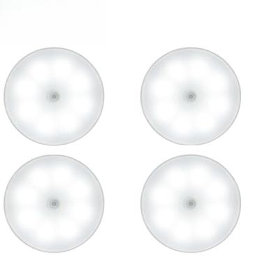 Imagem de Luminária Luz LED Sensor de Movimento Magnética USB Recarregável Sem Fio com-Duas cores Lâmpada Noturna Elegante E Prático Adequado Para Quartos E Salas De Estar(KIT4-Luz branca)