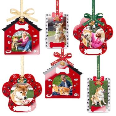 Imagem de UNIQOOO Porta-retrato de acrílico para animais de estimação, 6 peças, decoração festiva para pendurar em casa/pata/osso de mastigar, moldura dupla face para amantes de cães e gatos, novos