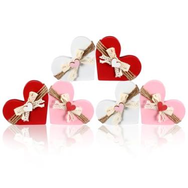Imagem de Cinnvoice Pacote com 6 placas de madeira para Dia dos Namorados, reversível, bandeja de coração, decoração de madeira, dia dos namorados, blocos de coração vermelho e rosa para festa de aniversário de