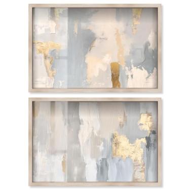 Imagem de Neutral Luxe Living Shadowbox Print Wall Art Conjunto de 2 por Art Remedy, Blonde Frame, 78 x 53 cm
