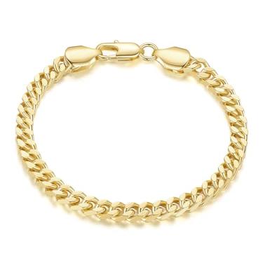 Imagem de Pulseiras de ouro 14K para mulheres e homens, pulseira densa de elos cubanos, pulseira de corrente de ouro delicada, presentes para mulheres 16,5/7/7,5/8/23 cm, 7.5in, 14K, Sem Pedra Preciosa