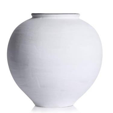 Imagem de Vaso grande de cerâmica Blak – Vaso rústico de fazenda de 22 cm para decoração de casa, sala de estar, mesa, banheiro, férias, decoração de casamento (branco fosco, 23 cm)