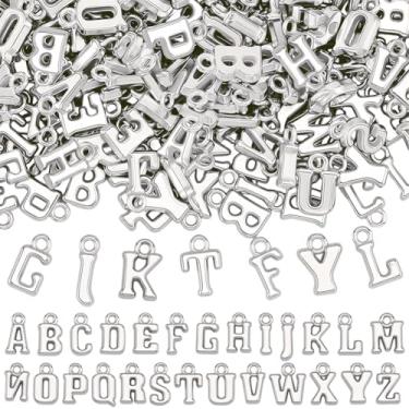 Imagem de SUNNYCLUE 300 peças de pingentes de letras de plástico prata alfabeto pequeno A-Z letras maiúsculas pingentes iniciais para fazer joias achados brinco colar pulseiras pulseiras artesanato DIY