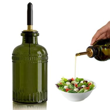 Imagem de Yiyiring 1 pacote com dispensador de azeite de oliva de 200 ml, garrafa de vidro verde-oliva com bico e tampa de metal, galheteiro elegante de óleo de cozinha e vinagre para cozinhar, salada, assar