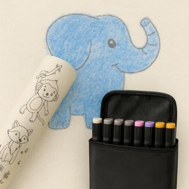 Imagem de Kit Rolo de Papel Adesivo Infantil com Bolsa de Canetinha 36cores para Colorir, Temas, 3 Metros, Folhas Destacáveis 50cm x 30cm (ANIMAIS)