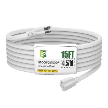 Imagem de HONDERSON Cabo de Extensão Externo Iluminado de 15 Pés 12/3 - Calibre 12 3 Pinos Sjtw Cabo de Extensão Branco Resistente com Plugue Aterrado de 3 Pinos para Segurança, Listado Na Ul