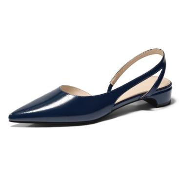 Imagem de Coutgo Sapato social feminino de salto baixo grosso, bico fino, fechado, D'Orsay, trabalho, escritório, Azul marinho, 35