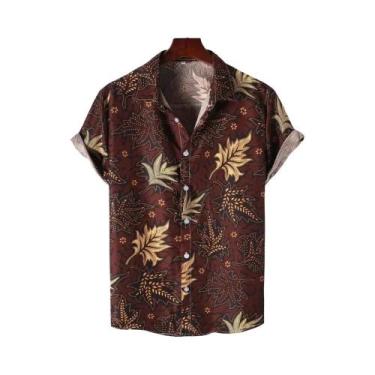 Imagem de Camisa Masculina De Manga Curta Com Estampa Floral Havaiana Moda Praia