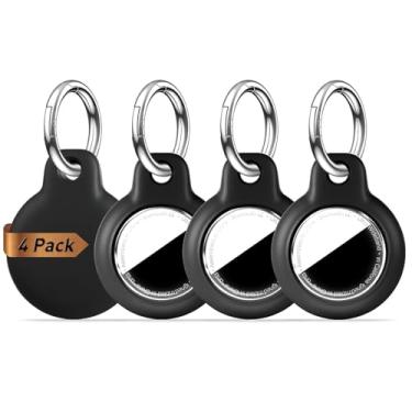 Imagem de MOLOSLEEVE Pacote com 4 para suporte de AirTag, capa para AirTag com chaveiro, [ultrafina] [mais leve] para capa AirTag, adequada para rastreamento, mochila, bolsas, bagagem (4 pretas, pequenas)