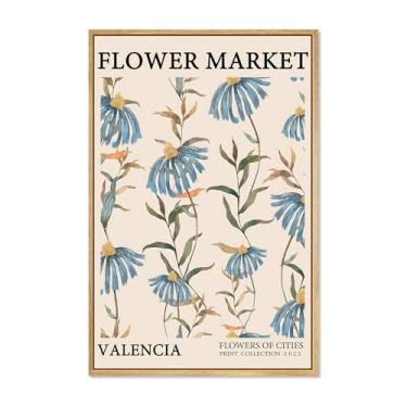 Imagem de NARIA ART Arte de parede em tela de mercado de flores emoldurada, imagens florais coloridas vintage decoração de parede para sala de estar, sala de aula, dormitório - moldura natural de 61 x 81 cm