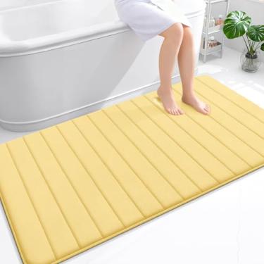 Imagem de OLANLY Tapete de banho listrado de espuma viscoelástica 139 x 99 cm, tapetes absorventes supermacios, secagem rápida, tapetes de chuveiro laváveis na máquina, tapete de banho, acessórios de decoração