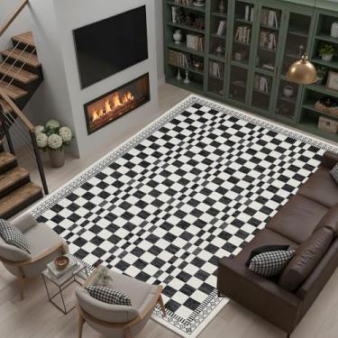 Imagem de GarveeHome Tapete de sala de estar, 22 x 30,5 cm, moderno, preto e branco, capa clássica, lavável à máquina, tapete contemporâneo, abstrato, para quarto de bebê, sala de jantar, escritório
