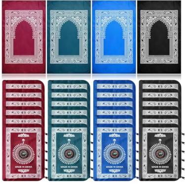 Imagem de Mindsoft Tapete portátil de oração de viagem com bússola islâmica impermeável de poliéster com bolsa de transporte de bolso para presentes muçulmanos Ramada Eid (60 cm x 100 cm)