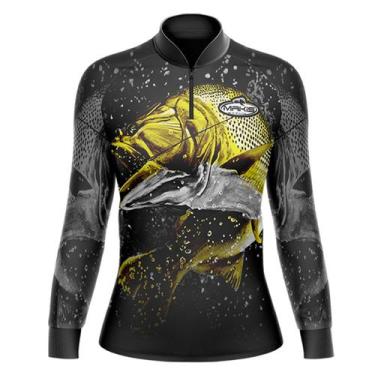 Imagem de Camiseta de Pesca Feminina Gola Ziper Peixe Dourado - Makis, P, Dourad