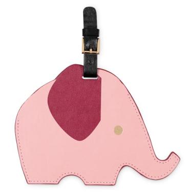 Imagem de kate spade new york Etiqueta de bagagem de couro vegano vermelha redonda para mulheres, etiqueta de identificação de mala durável (elefante)
