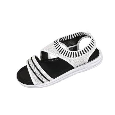 Imagem de Sandálias rasteiras femininas de malha respirável com bico redondo e sola macia para tamanhos grandes, Branco, 35