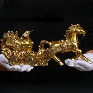 Imagem de FENNYYAR Estátua de cavalo de cobre puro, 29 cm 29 cm, estante para sala de estar em casa, decoração de escritório, presente, ornamento Feng Shui