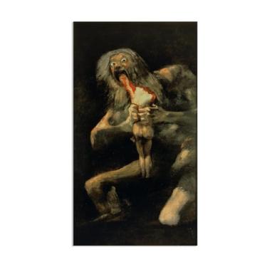 Imagem de Arte de parede Francisco Goya, Saturn Devouring one of his Sons, impressão em tela famosa reprodução de pinturas a óleo abstratas imagem emoldurada para decoração de casa pôster 55x30 cm (22 x 12