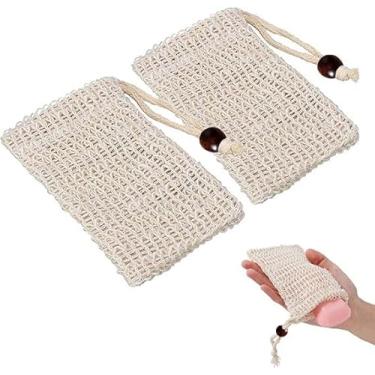 Imagem de 4 unidades de sacos de sabão de fibra de sisal naturais seguros e duráveis, bolsas de xampu Saver para espuma e secagem, sabonete, chuveiro, banho, esfoliante