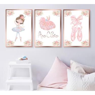 Imagem de 3 Quadros Decorativos Infantil Personalizado Menina  Vários Temas  Qua