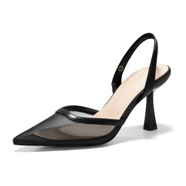 Imagem de Coutgo Sandálias femininas de salto alto Slingback de malha fechada bico fino stiletto sapatos de festa de casamento, Preto, 40