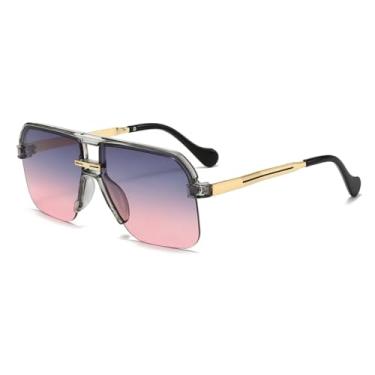 Imagem de HPIRME Óculos de moda com armação de metal, lente transparente, dupla camada, estilo retrô, unissex (6213-C9)