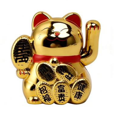 Imagem de AUNMAS Acenando Gato da Sorte, Estátua Solar do Gato da Fortuna para Painel do Carro, Escritório, Decoração de Casa, Abertura de Loja, 2 Peças, 2 Tamanhos, Sensor de Luz Dourada