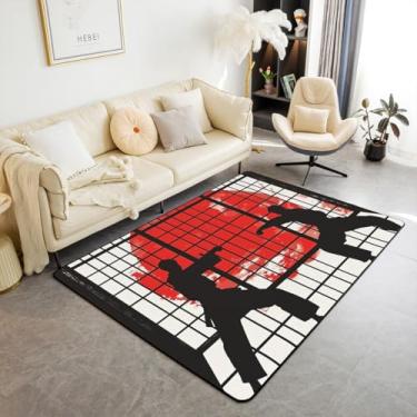 Imagem de jejeloiu Taekwondo Tapete de área para crianças, 12 x 18 cm, estilo japonês, para sala de estar, quarto, para meninos, meninas, adolescentes, vermelho, sol, tapete decorativo, antiderrapante, para