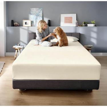 Imagem de Superior Lençol com elástico de algodão egípcio 650 fios, bolso extra profundo, 45,7 cm, tecido acetinado, inclui apenas 1 lençol com elástico, tamanho Queen, marfim