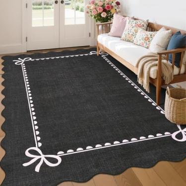 Imagem de GarveeHome Tapete de laço recortado para sala de estar, tapete preto sólido para dormitório, tapetes laváveis, 15 x 23 cm, tapetes recortados macios e antiderrapantes para quarto de faculdade, quarto