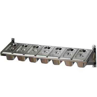 Imagem de Suporte de parede de aço inoxidável para temperos, 8 panelas com capa, organizador de compartimentos retráteis, caixa de armazenamento de temperos de bancada, 10 cm de profundidade (36 x 8,7 x 7