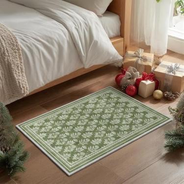 Imagem de Artoid Mode Tapete de porta verde rústico floral de primavera, decoração de casa de verão, baixo perfil, antiderrapante, lavável, tapete para cozinha, entrada, porta da frente, quarto, banheiro, 5 x