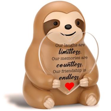 Imagem de akeke Presentes de Amizade, Preguiça, Amigo Positivo, Estatueta de Preguiça 7,5 cm Resina Decoração de Mesa com Sinal de Acrílico Coração Inspirador, Presente de Aniversário de Amizade Motivacional