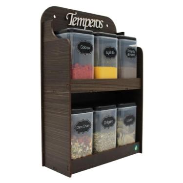 Imagem de Porta Temperos com 6 Potes em MDF Pintado para Mesa e Parede, Organizador de Condimentos e Mantimentos, Suporte Decorativo de Cozinha