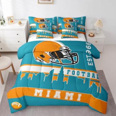 Imagem de Erosebridal Jogo de cama King com edredom de futebol americano, 7 peças, para meninos e meninas, verde-azulado, para fãs de futebol americano, decoração de quarto de rúgbi, bola esportiva, competição