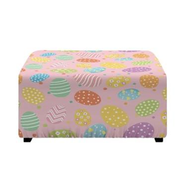 Imagem de Tansealive Capa otomana justa com estampa de ovo de Páscoa com elástico e fundo elástico, antiderrapante universal para pufe de decoração de casa