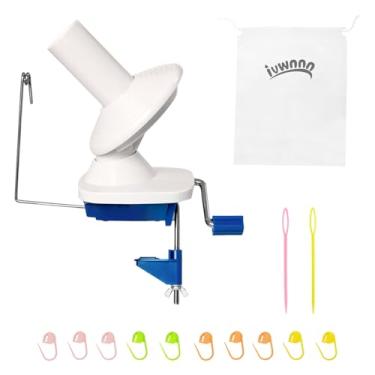 Imagem de IVWNNN Enrolador de bolas de fio, enrolador de fios operado à mão, enrolador de fio azul para crochê e tricô, enrolador manual de bolo com botão de marcação, agulha de sutura