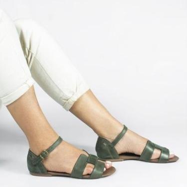 Imagem de Sandália Rasteira Couro H Fechada Melina Verde Militar Verde 36-Feminino