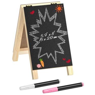 Imagem de Uniclife Quadro negro pequeno com moldura, 4,8 x 21 cm, cavalete de mesa dupla face com marcadores de giz, quadro de mensagem de madeira apagável, quadro de menu, para restaurante de casamento