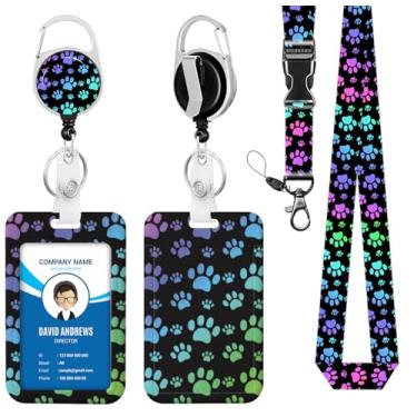 Imagem de Cordão para crachá de identidade, carretel de crachá, pata para homem, mulher, fofo, enfermeira, professor, nome, etiqueta, clipe retrátil, chaveiro resistente, trabalho, escritório, presentes