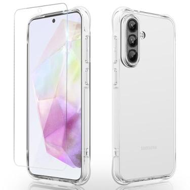 Imagem de Osophter Capa para Galaxy A37 5G: Transparente Mulheres Meninas Meninos com Protetor de Tela Cantos Reforçados TPU Absorção de Choque Flexível para Samsung Galaxy A37 Capa de Telemóvel Transparente