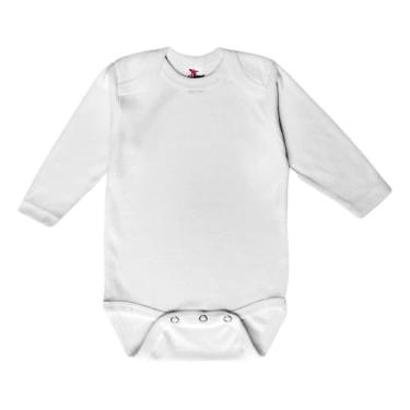 Imagem de Macacão infantil de manga comprida com estampa de girafa sorridente – 100% poliéster (0-3M, branco)