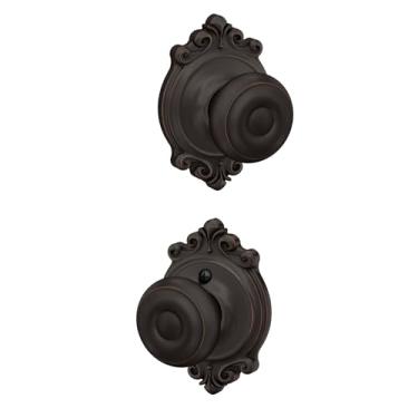 Imagem de Maçaneta com trava Schlage F10 GEO 716 BRK, estilo georgiano com acabamento Brookshire, bronze envelhecido