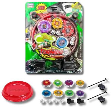 Imagem de Kit 4 Beyblade Metal Led + Lançador + Arena, Vermelho