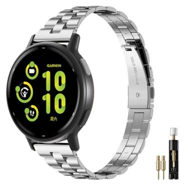 Imagem de Oanux Pulseiras finas de metal de 20 mm compatíveis com Garmin Vivoactive 6/5/3/3 Music/Venu Sq 2/Forerunner 55/165/245/645, pulseira de corrente fina elegante de aço inoxidável para mulheres e homens