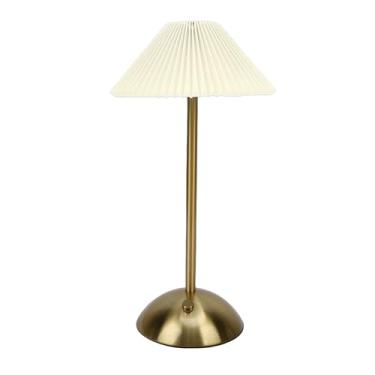 Imagem de OPPWONG Abajur Plissado, Controle de Toque 3W LED 3 Modos de Cor Retro Acabamento Dourado Lâmpada Recarregável Sem Fio Com Bateria USB 1600mAh Abajur Plissado para Estudo (Bege)