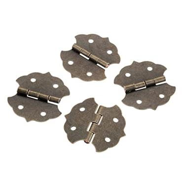 Imagem de Dobradiças de porta 4 peças de bronze antigo vintage flor armário porta dobradiças 4 furos caixa de joias dobradiça decorativa com parafusos móveis 2931 mm